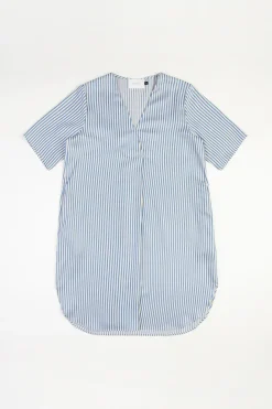 Sale Rotholz Kaftan Kleid Lyocell - Blau Gestreift