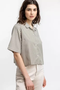 Online Rotholz Kurzes Bowling Hemd Aus Lyocell Oliv Gestreift