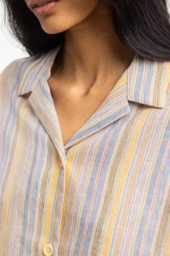 New Rotholz Kurzes Bowling Shirt Leinen Mix - Gestreift