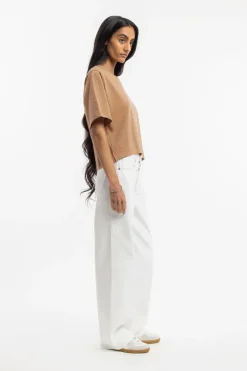 Hot Rotholz Kurzes Strukturiertes T-Shirt Bio Baumwolle - Karamell