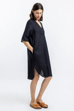Online Rotholz Leinen Kaftan Kleid Schwarz