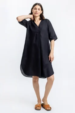 Online Rotholz Leinen Kaftan Kleid Schwarz