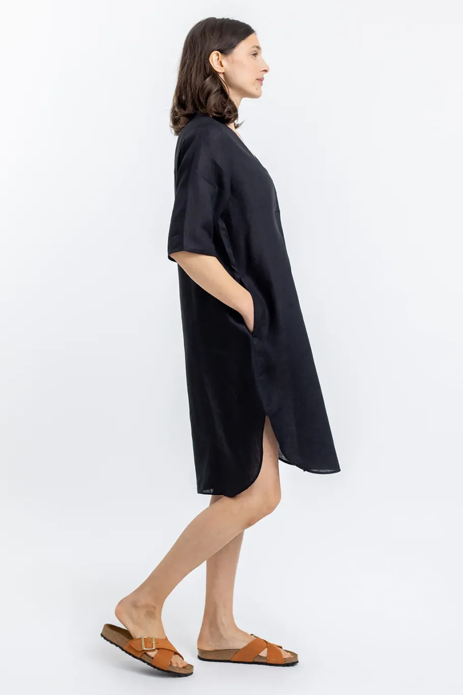 Online Rotholz Leinen Kaftan Kleid Schwarz