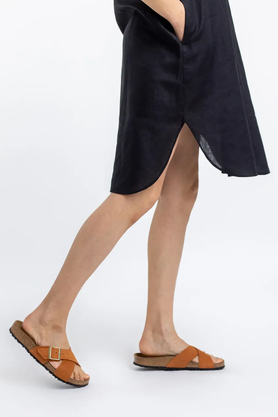 Online Rotholz Leinen Kaftan Kleid Schwarz