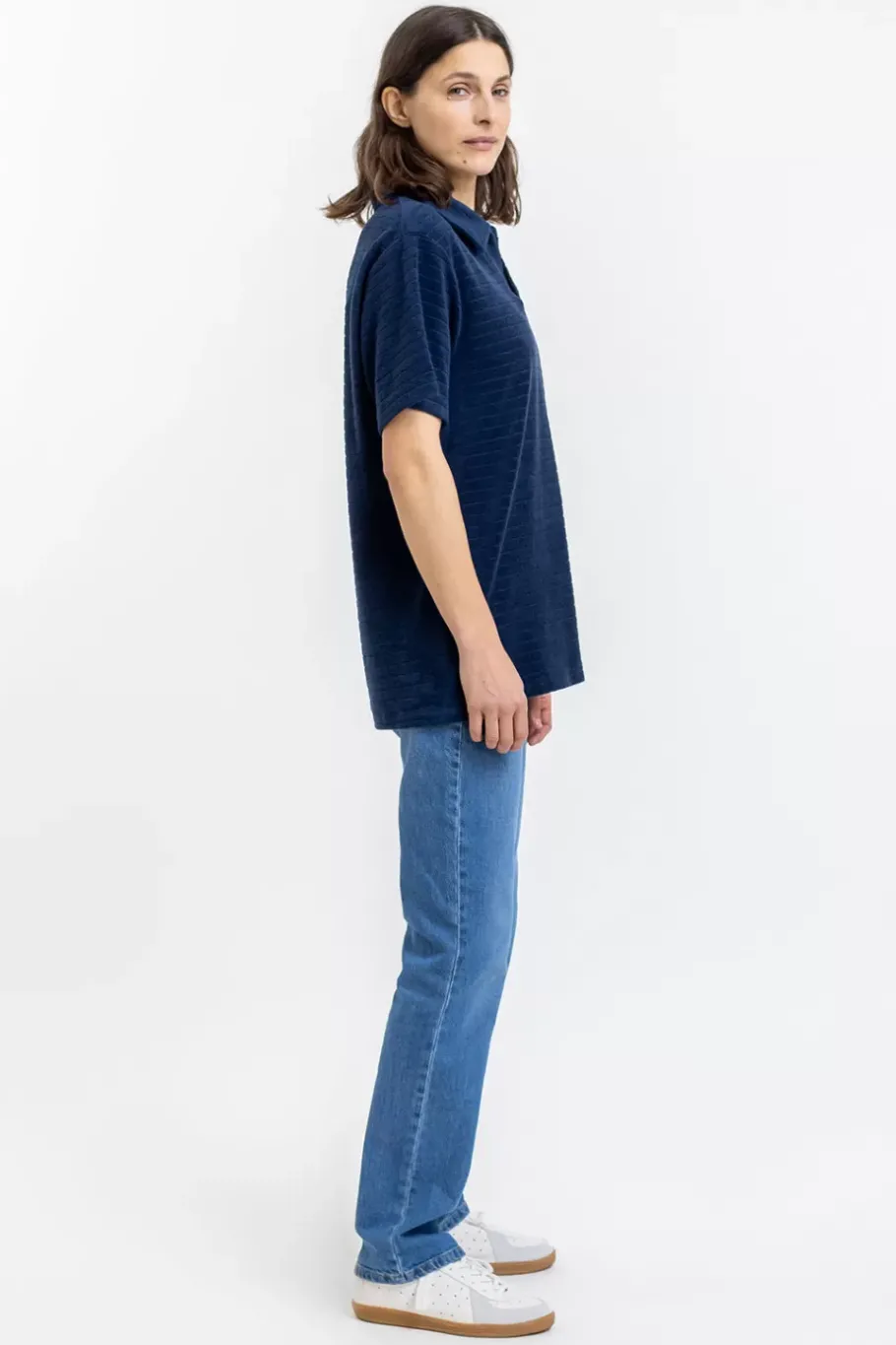 New Rotholz Polo Shirt Aus Bio Frottee Blau