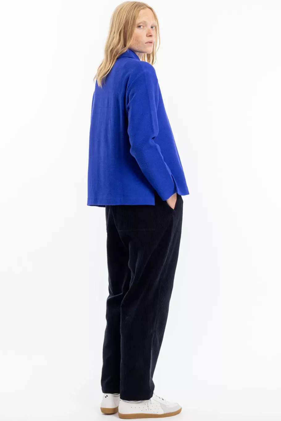 New Rotholz Polo Zip Sweatshirt Bio Baumwolle - Kobalt