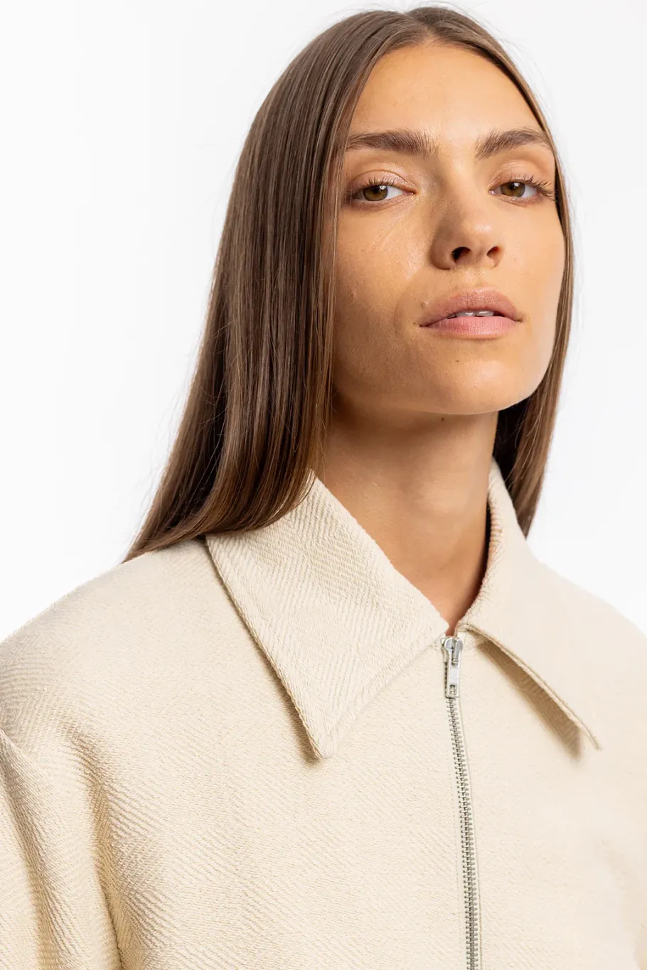 New Rotholz Polo Zip Sweatshirt Bio Baumwolle - Creme