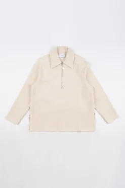 New Rotholz Polo Zip Sweatshirt Bio Baumwolle - Creme