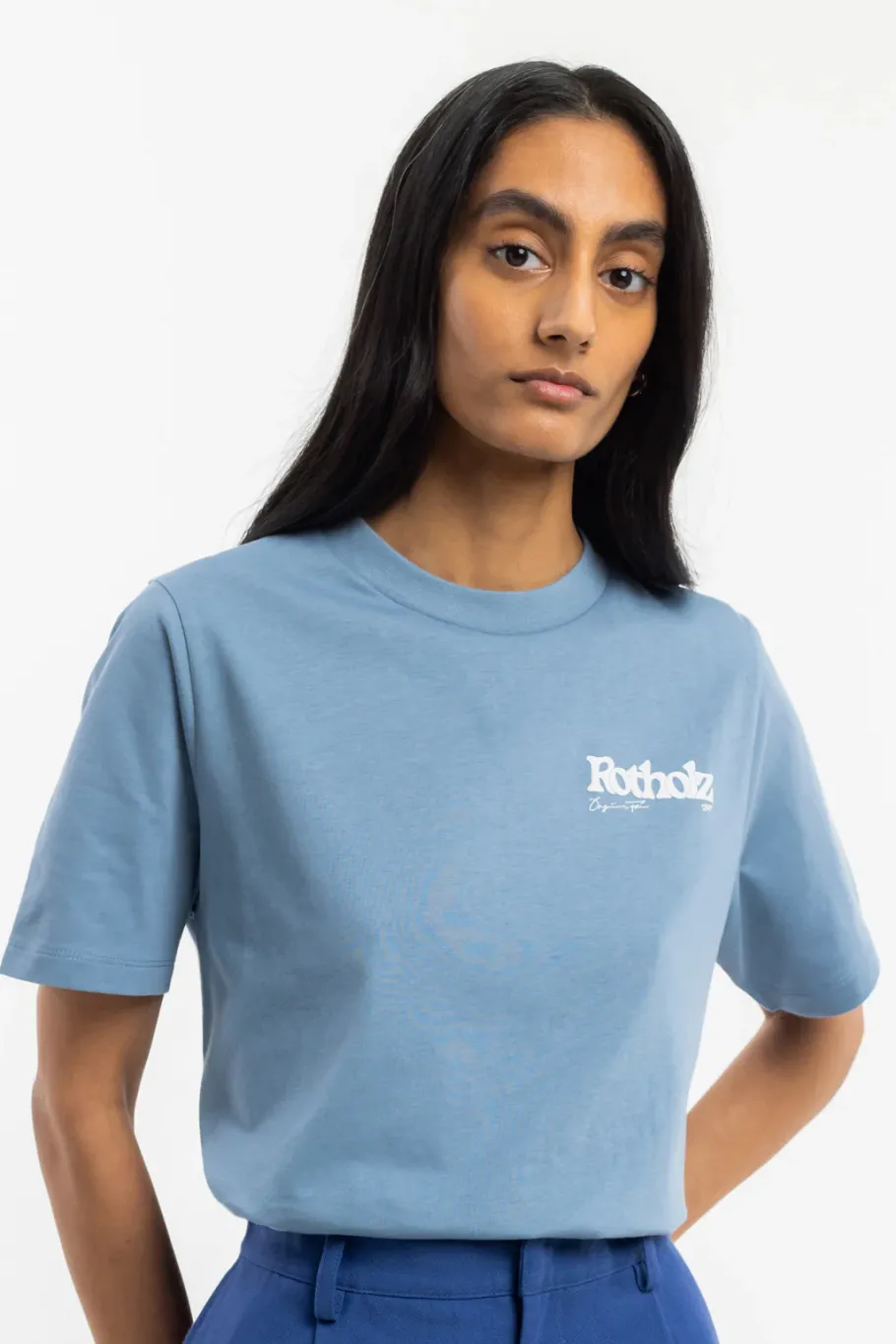 Outlet Rotholz Retro Logo T-Shirt Bio Baumwolle - Hellblau