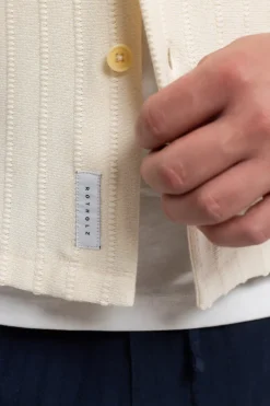 Outlet Rotholz Strick Bowling Shirt Bio Baumwolle - Creme