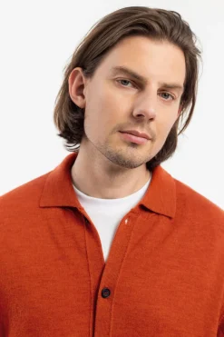 Hot Rotholz Strick Shirt Merinowolle - Rot
