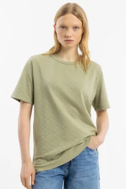 Sale Rotholz Strukturiertes T-Shirt Bio Baumwolle - Grun