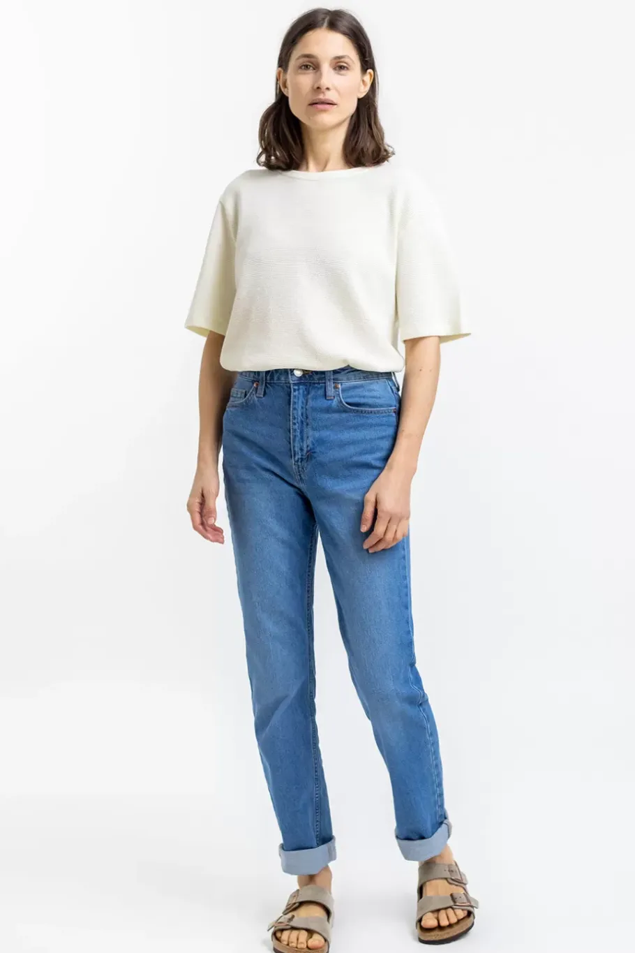Outlet Rotholz T-Shirt Aus Waffle Cotton Weis