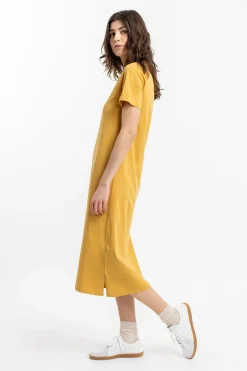 Rotholz T-Shirt Kleid Aus Bio-Baumwolle Senfgelb