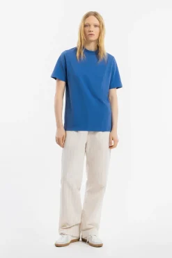 Outlet Rotholz T-Shirt Mit Breitem Kragen Bio Baumwolle - Blau