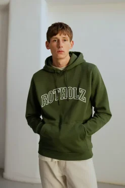 Hot Rotholz Varsity Logo Hoodie Bio Baumwolle - Grun