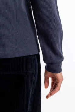 Clearance Rotholz Waffel Longsleeve Bio Baumwolle - Dunkelblau