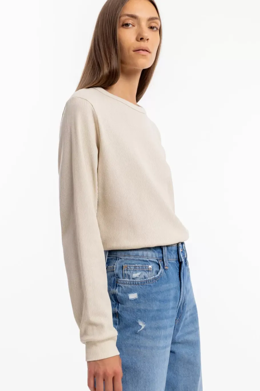 Best Rotholz Waffel Longsleeve Bio Baumwolle - Creme