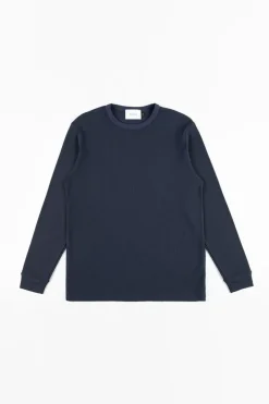 Sale Rotholz Waffel Longsleeve Bio Baumwolle - Dunkelblau