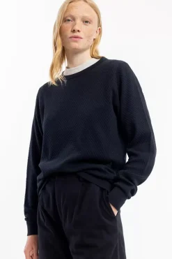 Hot Rotholz Waffel Sweatshirt Bio Baumwolle - Schwarz