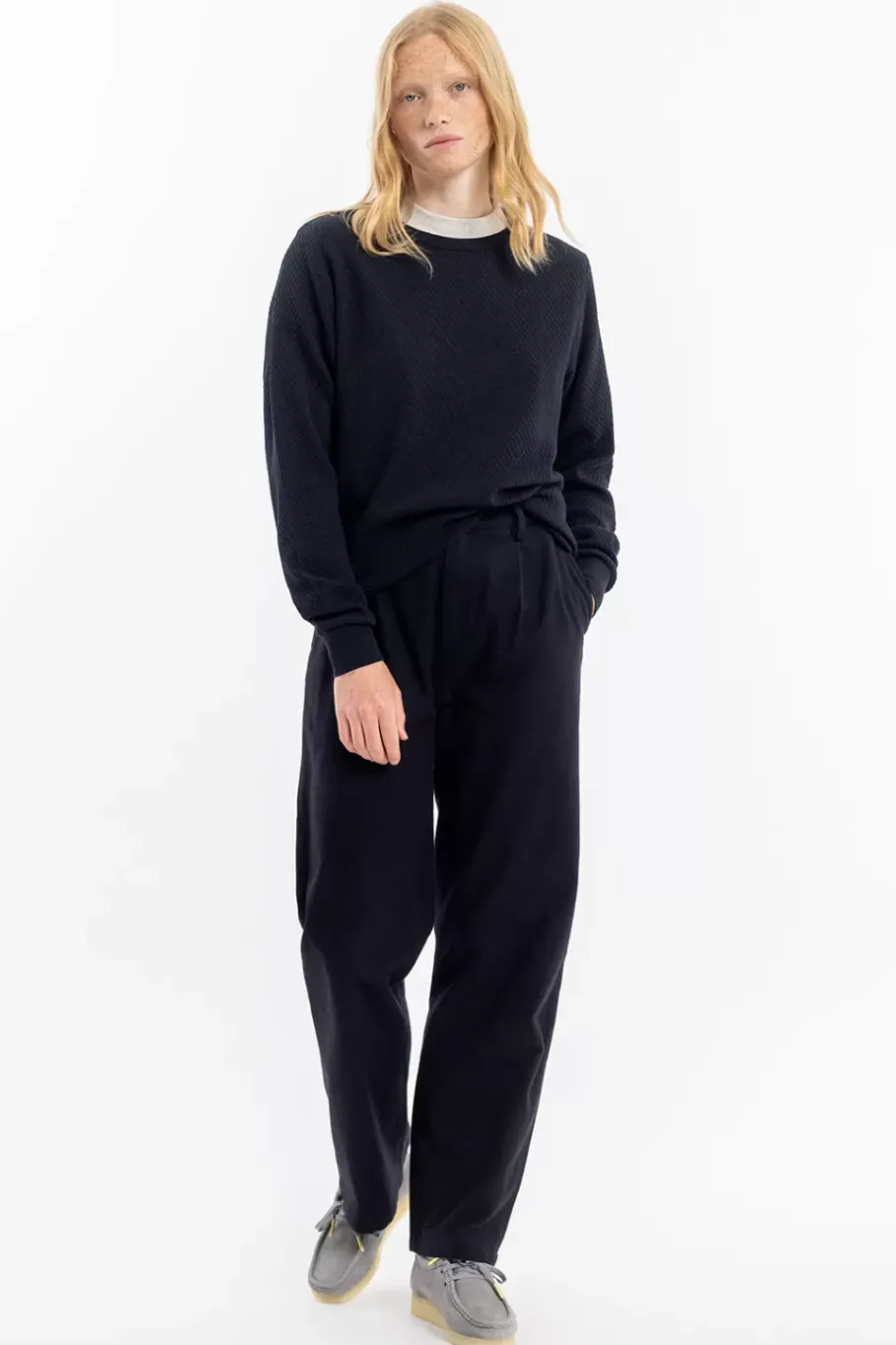 Hot Rotholz Waffel Sweatshirt Bio Baumwolle - Schwarz