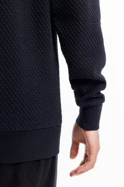 Hot Rotholz Waffel Sweatshirt Bio Baumwolle - Schwarz