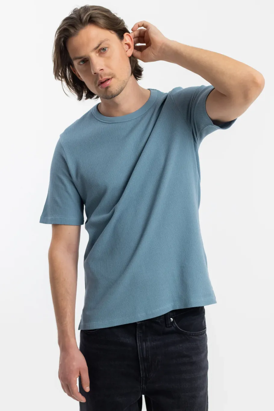 Sale Rotholz Waffel T-Shirt Bio-Baumwolle - Blau