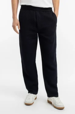 Clearance Rotholz Weite Hose Waffle Cotton - Schwarz