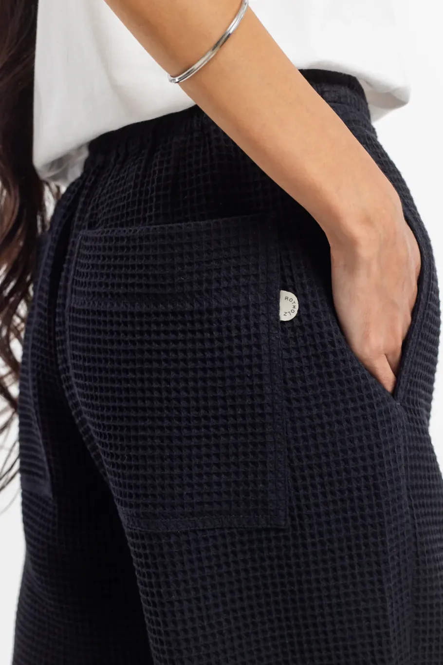 Online Rotholz Weite Hose Waffle Cotton - Schwarz