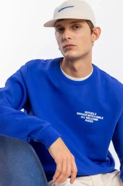 Discount Rotholz Willkommen Print Sweatshirt Bio Baumwolle - Kobalt