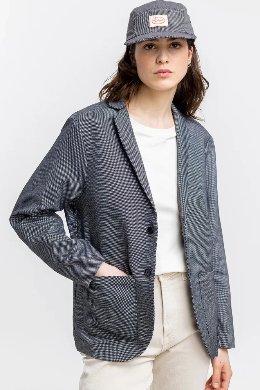 Outlet Rotholz Workwear Blazer Aus Bio Twill Schwarz Kariert
